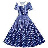 cheap Dresses-Retro Vintage 1950s Rockabilly Knee Length Dress Swing Dress Flare Dress Normal Polka Dot A-Line V Neck Fancy Dress Women's Carnival New Year Masquerade Daily Wear Tea Party Retro Theme Party Adults'