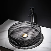 abordables Éviers-Lavabo de salle de bain avec robinet chromé, lavabo en verre, lavabo à cylindre, lavabo à main, installation de plan de travail, bassin en verre avec robinet en laiton chromé