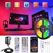billiga WiFi och musikkontroll-led smart strip lampor 20m rgb musik sync 12v vattentät led strip 2835 smd färgskiftande led ljus med bluetooth controller adapter för sovrum hem tv bakgrundsbelysning DIY decor