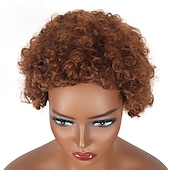 economico Parrucche di altissima qualità-parrucche marroni per le donne parrucca sintetica resistente al calore parrucca riccia corta luce nera dorata capelli sintetici resistenti al calore soffici parrucche afro nere
