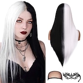 abordables Perruques de personnages de films-perruque de sorcière/sorcier perruque de cosplay perruque bouclée blanc / noir a1 a2 a3 a4 cheveux synthétiques design à la mode pour femme noir perruques d&#039;Halloween