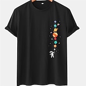 cheap Men&#039;s Graphic T Shirt-Men&#039;s Astronaut Planet T Shirt Tee Cotton Short Sleeve Graphic Shirt Black Navy Blue Comfortable Tee Casual Fashion Designer Clothing