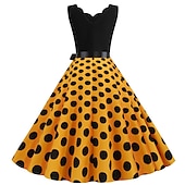 cheap Outfits-Polka Dots Retro Vintage 1950s A-Line Dress Swing Dress Flare Dress Polka Dot Women&#039;s Party / Evening Bachelorette Party Adults&#039; Dress Earrings Headband
