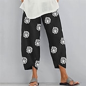 cheap Graphic Cotton Linen Pant-Women&#039;s Normal Cotton Linen Pants Chinos Slacks Basic Casual / Sporty Ankle-Length Mid Waist Graphic Prints Dandelion Pocket Baggy Print Comfort Inelastic Daily Weekend Gray Green Black Red Blue