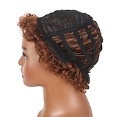 economico Parrucche di altissima qualità-parrucche marroni per le donne parrucca sintetica resistente al calore parrucca riccia corta luce nera dorata capelli sintetici resistenti al calore soffici parrucche afro nere