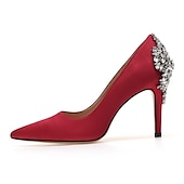 tanie Formalny-damskie buty ślubne buty dla nowożeńców druhna sukienka biurowa eleganckie białe czerwone ciemnoniebieskie imitacje dżetów kryształowa satyna szpiczasty nosek buty na wysokim obcasie walentynki prezenty wesele rocznica