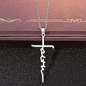 cheap Trendy Jewelry-Women&#039;s Necklace Faith Cross Jesus Stainless Steel Pendant Necklace Gold Silver Cross Necklace for Dainty Women Letters Decoration Jewelry Faith Grace Love