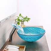 economico Lavabi da appoggio-lavandino del bagno / rubinetto del bagno / lavabo per lavabo con anello di montaggio del bagno - lavello rotondo in vetro temperato
