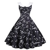 ieftine Rochii-Retro / vintage 1950 Rochie de epoca Rochie leagăn Rochie Flare Note muzicale Pentru femei Carnaval Mascaradă Casul / Zilnic Petrecerea Burlăcițelor Adulți Rochie Rochii de acasă