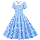 cheap Dresses-Retro Vintage 1950s Rockabilly Knee Length Dress Swing Dress Flare Dress Normal Polka Dot A-Line V Neck Fancy Dress Women's Carnival New Year Masquerade Daily Wear Tea Party Retro Theme Party Adults'