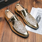 cheap Semi-Formal-Men&#039;s Gold Glitter Dress Shoes – Shiny Formal Buckle Loafers for Parties, Weddings, and Special Events