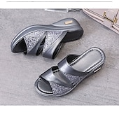 abordables Sandales Décontractées-sandales compensées à paillettes pour femmes - chaussures à plateforme dorées à enfiler avec semelle confortable pour une tenue décontractée et de fête