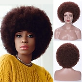 economico Parrucche di altissima qualità-parrucche marroni per le donne parrucca afro marrone chiaro per le donne nere parrucche afro gonfie marrone chiaro parrucca grande e morbida dall&#039;aspetto naturale anni &#039;70 parrucca sintetica riccia