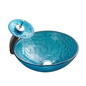 economico Lavabi da appoggio-lavandino del bagno / rubinetto del bagno / lavabo per lavabo con anello di montaggio del bagno - lavello rotondo in vetro temperato