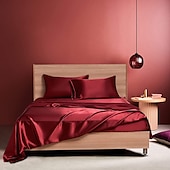 cheap Sheets &amp; Pillowcase-4 Pieces Satin Sheet Sets Hotel Luxury Silky Bed Sheets Soft Premium Satin Sheets Wrinkle &amp; Fade Resistant Bedding Set Sheet Set, Include 1 Deep Pocket Fitted Sheet(12inch),1 Flat Sheet, 2 Pillowcases