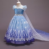 baratos Fantasias para meninas-conjunto com vestido de tule princesa capa com capuz capa elsa coroa luvas varinha colar brincos meninas roupas congeladas vestido de menina flor filme cosplay fantasia cosplay festa de carnaval dia