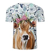preiswerte T-Shirts mit Tiermuster-Herren Unisex Kuh Grafikdrucke T Shirt T-Shirt Kurzarm T-Shirt 3D-Druck Rundhalsausschnitt Hemd Designer Basic Große Größen Lässig Täglich Ferien Gelb Hellgrün Blau Bekleidung Übergröße S M L XL XXL