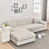 cheap Sofa Cover-Light Grey Sofa Cover Dustproof Slipcovers Stretch L Shape Super Soft Fabric Couch Cover Sofa Furniture Protector with One Free Boster Case