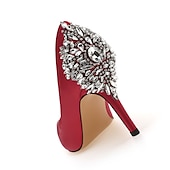 tanie Formalny-damskie buty ślubne buty dla nowożeńców druhna sukienka biurowa eleganckie białe czerwone ciemnoniebieskie imitacje dżetów kryształowa satyna szpiczasty nosek buty na wysokim obcasie walentynki prezenty wesele rocznica