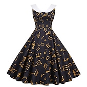 ieftine Rochii-Retro / vintage 1950 Rochie de epoca Rochie leagăn Rochie Flare Note muzicale Pentru femei Carnaval Mascaradă Casul / Zilnic Petrecerea Burlăcițelor Adulți Rochie Rochii de acasă