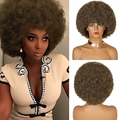 economico Parrucche di altissima qualità-parrucche marroni per le donne parrucca afro marrone chiaro per le donne nere parrucche afro gonfie marrone chiaro parrucca grande e morbida dall&#039;aspetto naturale anni &#039;70 parrucca sintetica riccia