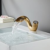 abordables Classiques-robinet mélangeur d&#039;évier de salle de bain cascade, robinets de lavabo monocommande monobloc, pont de robinet en laiton monobloc monté avec tuyau d&#039;eau chaude et froide