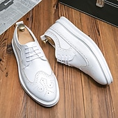 billiga Tillfällig-vita brogue-derbyskor för män - snygga lädersneakers med snörning för vardags- och högtidskläder