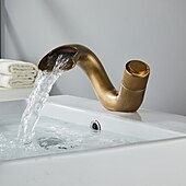 abordables Classiques-robinet mélangeur d&#039;évier de salle de bain cascade, robinets de lavabo monocommande monobloc, pont de robinet en laiton monobloc monté avec tuyau d&#039;eau chaude et froide