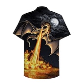 preiswerte Tiermuster Druck-Herren Tier Drache Hemd Knopfhemd Kurzarm Modisch Designer Brautkleider schlicht Outdoor Urlaub Casual Frühling Sommer Umlegekragen 3D-Druck Button-Down Schwarz