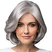 economico parrucca più vecchia-parrucche grigie per le donne parrucche ricci corte grigio argento, parrucca grigio argento riccia da 12 pollici (grigio argento)