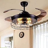 cheap Ceiling Fan Lights-Ceiling Fan with Lights-42&quot; Industrial Ceiling Fan with Retractable Blades, 3/6-Speed ControlVintage Cage Ceiling Light Fixture with Remote for Kitchen, Dining Room, Living Room E26 Black