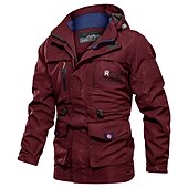cheap Men&#039;s Jackets &amp; Coats-Men&#039;s Winter Coat Winter Jacket Jacket Hoodied Jacket Sports Outdoor Hiking Windproof Warm Print Zipper Fall Winter Solid Colored Sporty Turndown Regular Army Green Red Blue Khaki Jacket