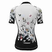 お買い得  ウィメンズジャージ-女性用 サイクリングジャージー バタフライ 花 植物 フラワー 半袖 バイク ジャージー トップス 3つのリアポケット付き マウンテンサイクリング ロードバイク 速乾性 ソフト 反射性ストリップ 後ポケット スポーツ ホワイト レッド ブルー 衣類