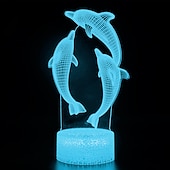abordables Veilleuses 3D-Veilleuse dauphin 3d 16 couleurs lampe de chevet marsouin avec télécommande cadeau d'anniversaire pour enfant bébé fille