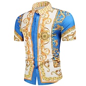 abordables chemises de smoking pour hommes-Homme Chemise Chemise de bal Noir Blanche Rouge bleu marine Géométrique Col Classique Eté Vacances Plage Vêtement Tenue Imprimer