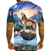 billige T-skjorter med dyreprint-Herre Ulv Grafiske trykk Skjorte T skjorte T-skjorter Kortermet T skjorte 3D-utskrift Rund hals Skjorte Designer Fritid Stor og høy Daglig Ferie Blå Sommer Klær S M L XL XXL 3XL
