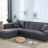 abordables Housse de canapé-housse de canapé extensible bordeaux housse élastique canapé sectionnel fauteuil causeuse 4 ou 4 ou 3 places forme L gris solide doux durable lavable