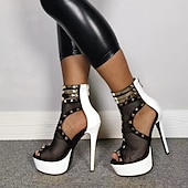 cheap Platform Heels-Women&#039;s Sandals Boots Stilettos Platform Sandals Sandals Boots Summer Boots Rivet Platform High Heel Stiletto Heel Peep Toe Yellow White Black Sandals