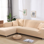 abordables Housse de canapé-housse de canapé extensible bordeaux housse élastique canapé sectionnel fauteuil causeuse 4 ou 4 ou 3 places forme L gris solide doux durable lavable