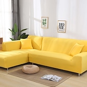 abordables Housse de canapé-housse de canapé extensible bordeaux housse élastique canapé sectionnel fauteuil causeuse 4 ou 4 ou 3 places forme L gris solide doux durable lavable