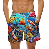 abordables Impression océan-Homme Océan Imprimé Poisson Maillots de bain Shorts de bain Shorts de Surf Hawaïen Fête Cordon de serrage avec doublure en mesh Taille Élastique Designer Vêtement Tenue