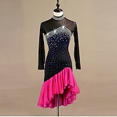 billiga tävlingsklänning-dans salsa latinsk dansklänning kristaller / strass damprestanda långärmad spandex
