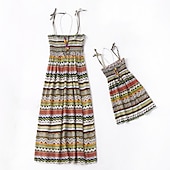 cheap Casual Dresses-Mommy and Me Children&#039;s Day Dresses Rainbow Striped Daily Wear Print Multicolor Blue Green Sleeveless Knee-length Tank Dress Boho Matching Outfits
