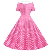 cheap Dresses-Retro Vintage 1950s Rockabilly Knee Length Dress Swing Dress Flare Dress Normal Polka Dot A-Line V Neck Fancy Dress Women's Carnival New Year Masquerade Daily Wear Tea Party Retro Theme Party Adults'
