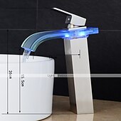economico Classici-led miscelatore lavabo bagno rubinetto cascata beccuccio 3 temperatura colore, rubinetti vaso alto monocomando rubinetteria monoblocco monoforo bagno