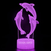 abordables Veilleuses 3D-Veilleuse dauphin 3d 16 couleurs lampe de chevet marsouin avec télécommande cadeau d'anniversaire pour enfant bébé fille