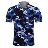 preiswerte Golfpolo für Herren-Herren Tarnung Sport-Poloshirts Golfshirt Kurzarm Polo-Shirts Hemden mit Kragen Lässig Sportbekleidung Urlaubskleidung Knöpfe 3D-Druck Blau