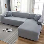 abordables Housse de canapé-housse de canapé extensible bordeaux housse élastique canapé sectionnel fauteuil causeuse 4 ou 4 ou 3 places forme L gris solide doux durable lavable