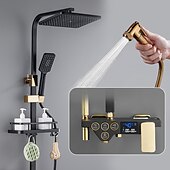 cheap Shower Faucets-Shower Faucet / Shower System / Rainfall Shower Head System Set - Handshower Included LED Rainfall Shower Contemporary Electroplated / Painted Finishes Mount Outside Ceramic Valve Bath Shower Mixer