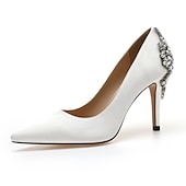 tanie Formalny-damskie buty ślubne buty dla nowożeńców druhna sukienka biurowa eleganckie białe czerwone ciemnoniebieskie imitacje dżetów kryształowa satyna szpiczasty nosek buty na wysokim obcasie walentynki prezenty wesele rocznica